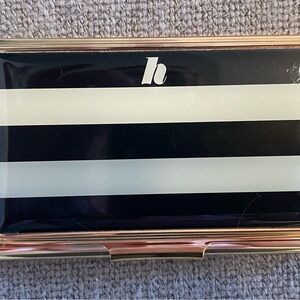 Kate Spade Down To Business Business Card Holder Black White Stripe “h” monogram